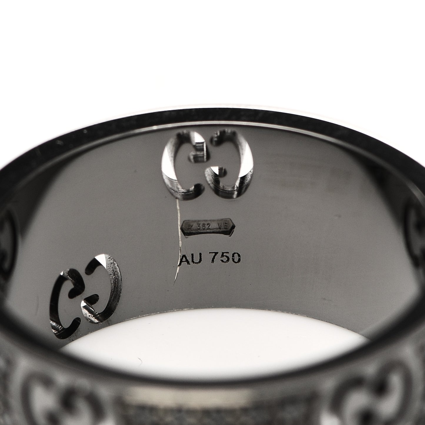 18K White Gold Black Diamond Wide Icon Stardust Band Ring 54 7