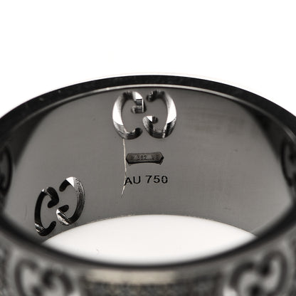 Gucci 18K White Gold Black Diamond Wide Icon Stardust Band Ring 54 7 6 of 7