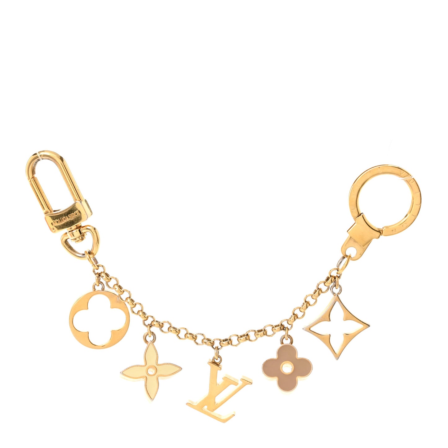Brass Enamel Fleur De Monogram Bag Charm Chain Gold