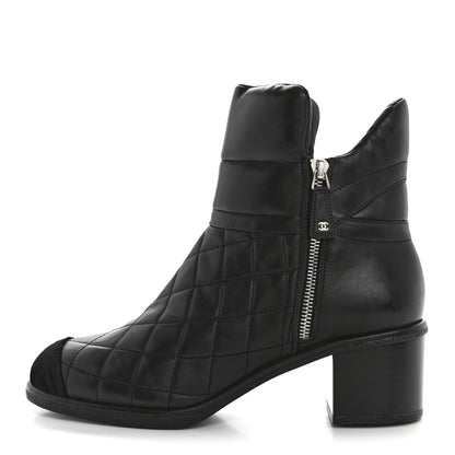Chanel Lambskin Velvet Quilted Cap Toe Short Boots 40 Black 1 of 12
