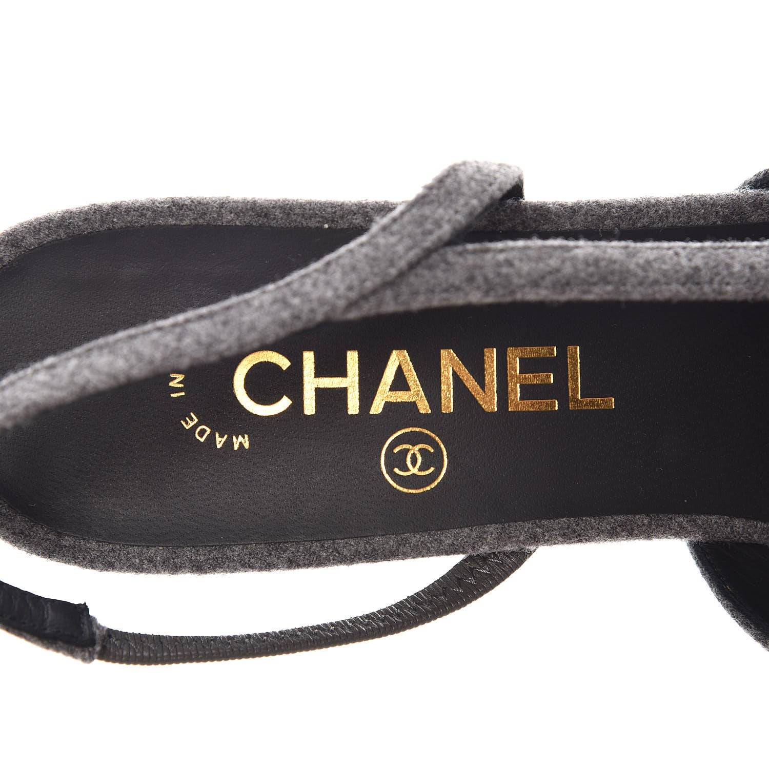 Chanel Wool Velvet Cap Toe CC Slingback Pumps 40 Black Grey 7 of 9