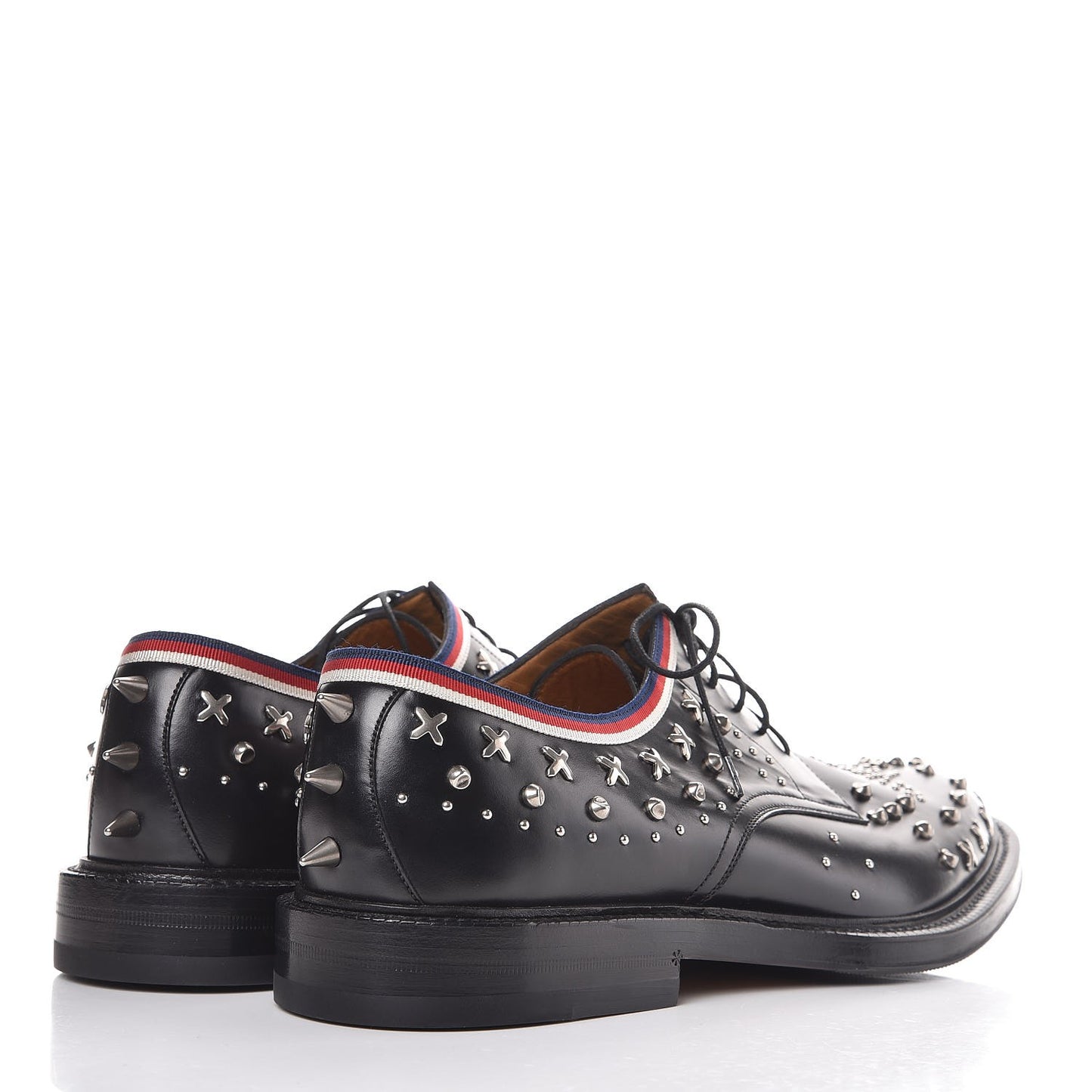 Calfskin Studded Mens Lace Up Loafers 10 Black
