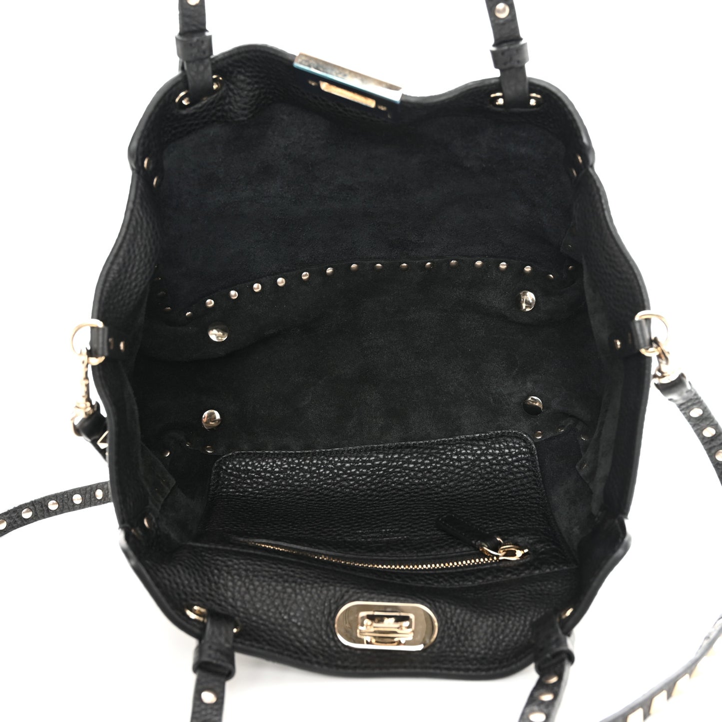Grained Calfskin Small Rockstud Tote Black