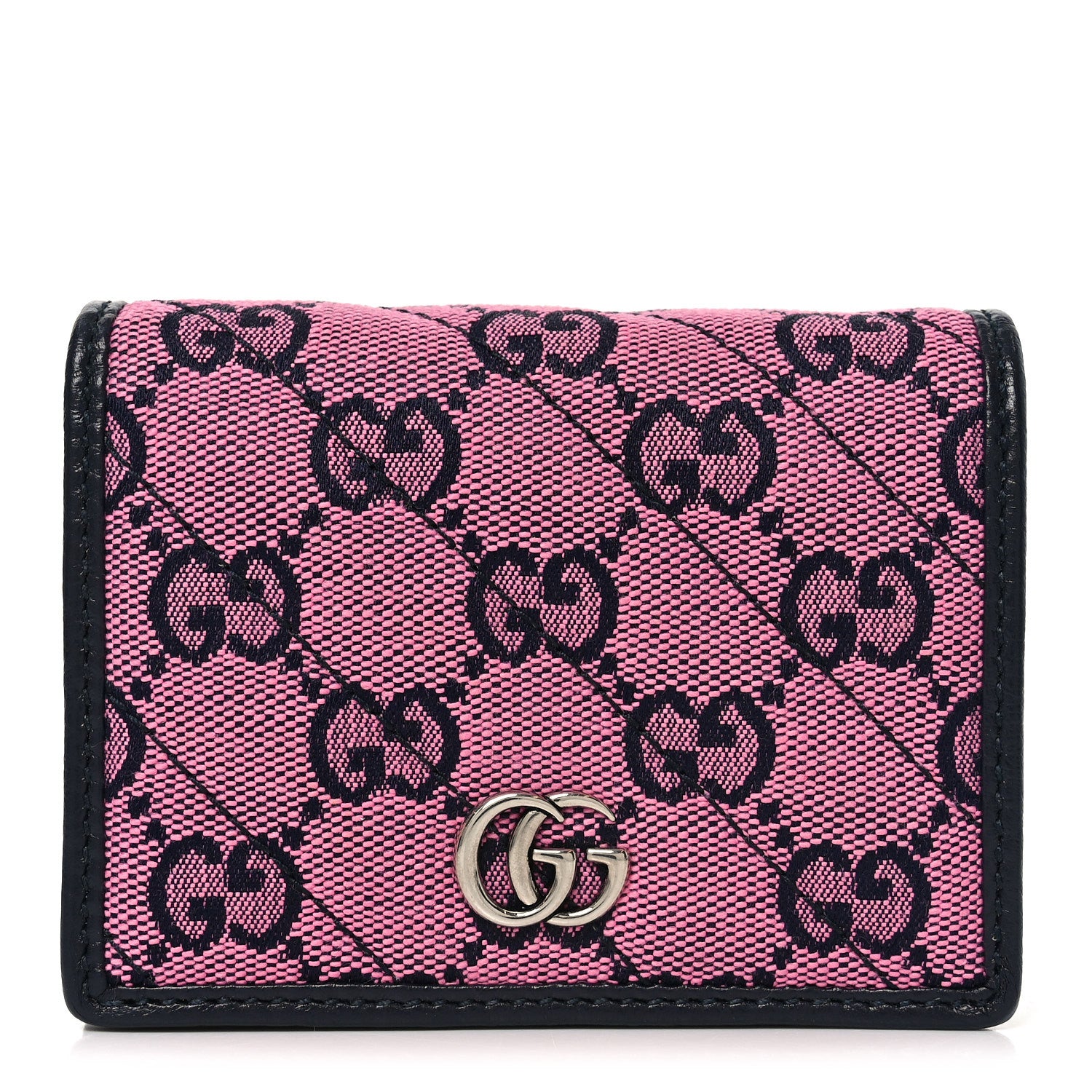 Gucci Monogram Multicolor Matelasse Diagonal GG Marmont Card Case Wallet Pink Blue 1 of 8