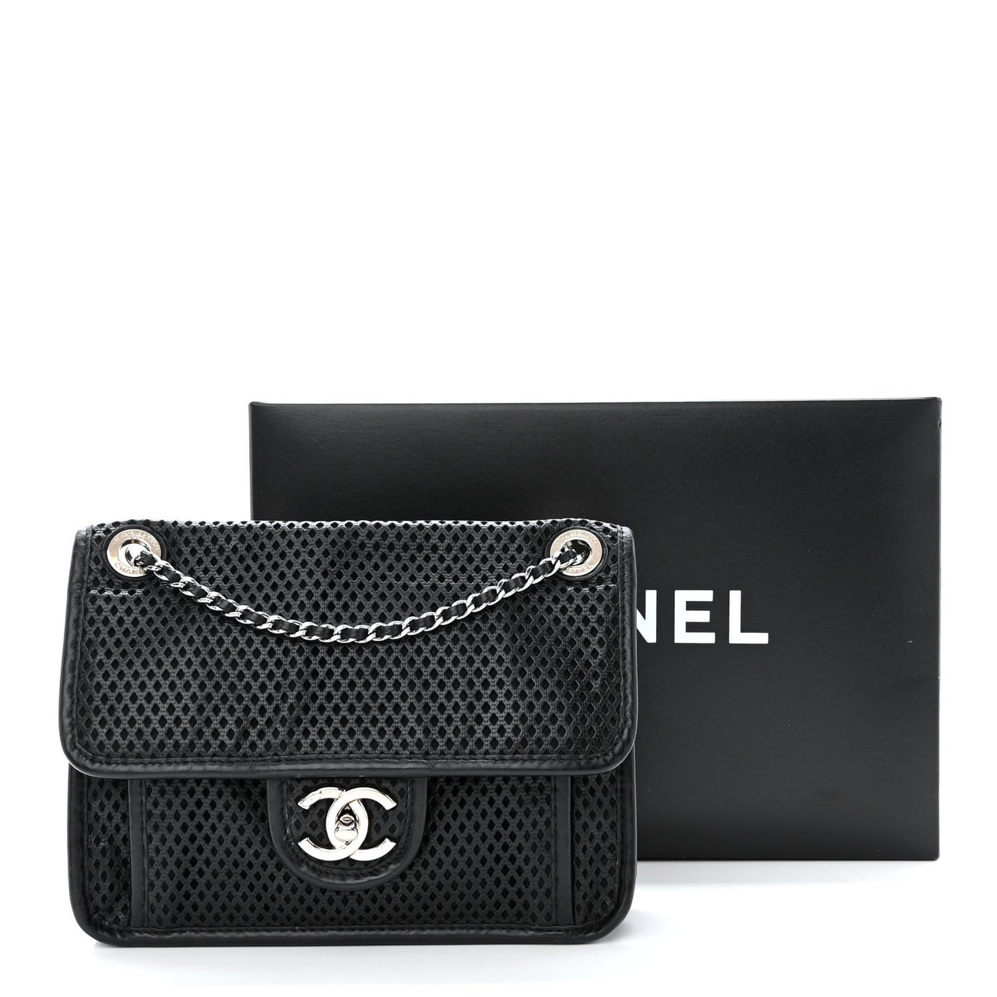 Metallic Perforated Calfskin Small Up In The Air Flap Black
