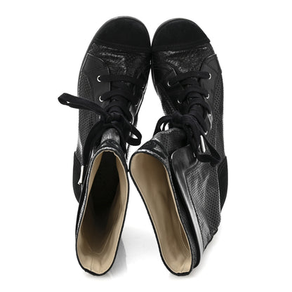 Chanel Perforated Lambskin High Top CC Sneaker Boots 36.5 Black 2 of 10