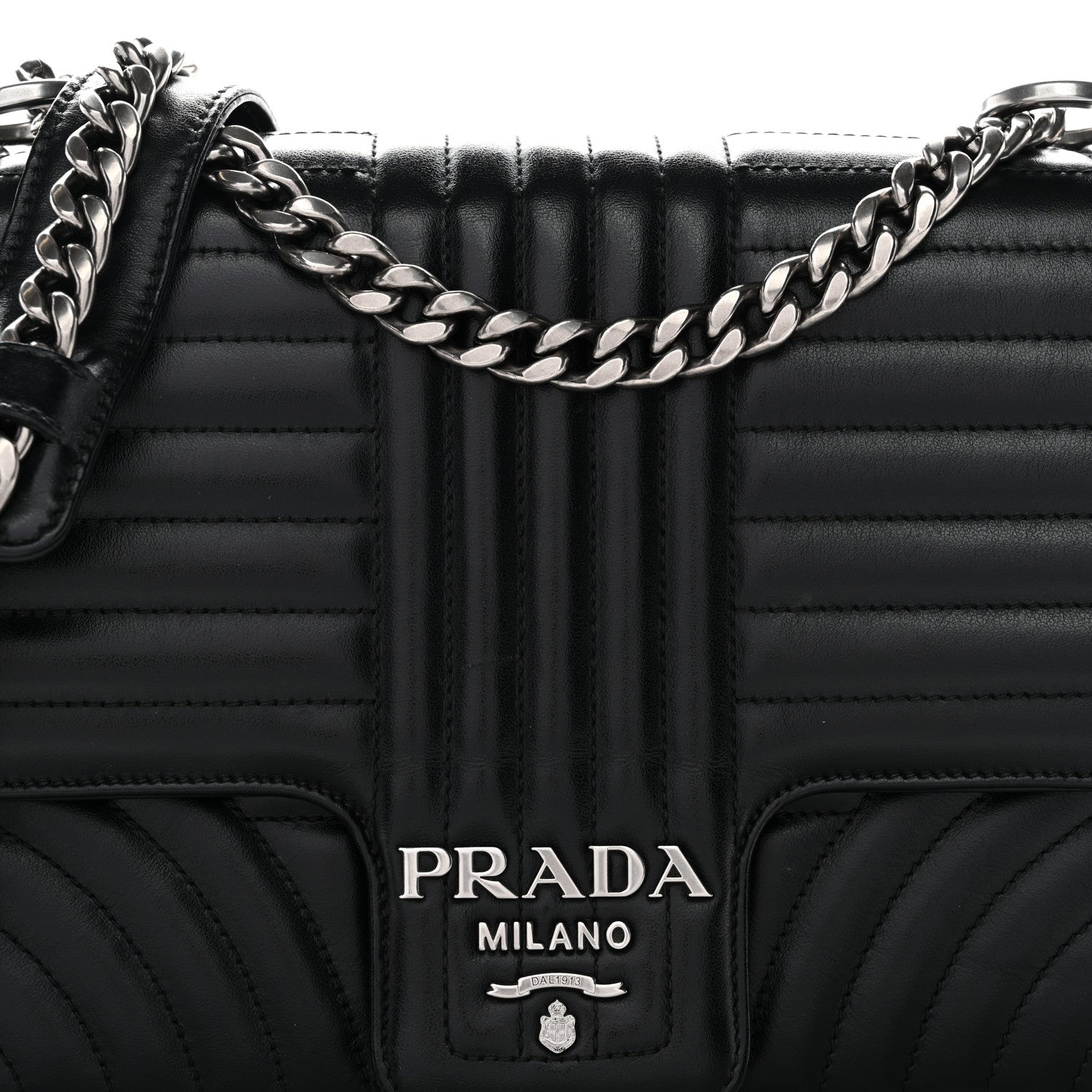 Prada Soft Calfskin Impunture Diagramme Large Chain Flap Shoulder Bag Black 7 of 10