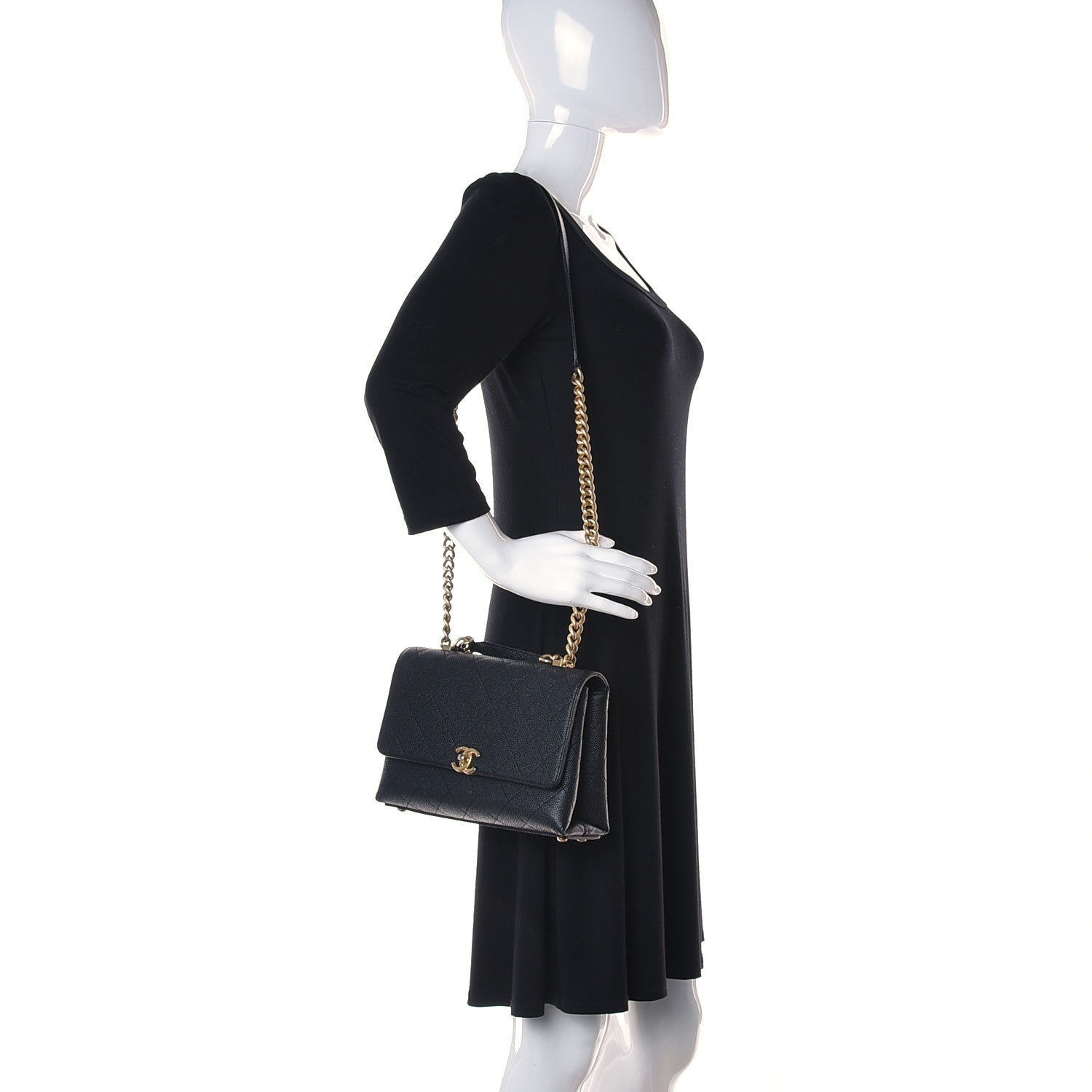 Chanel Grained Calfskin Stitched Flap Black 2 of 8