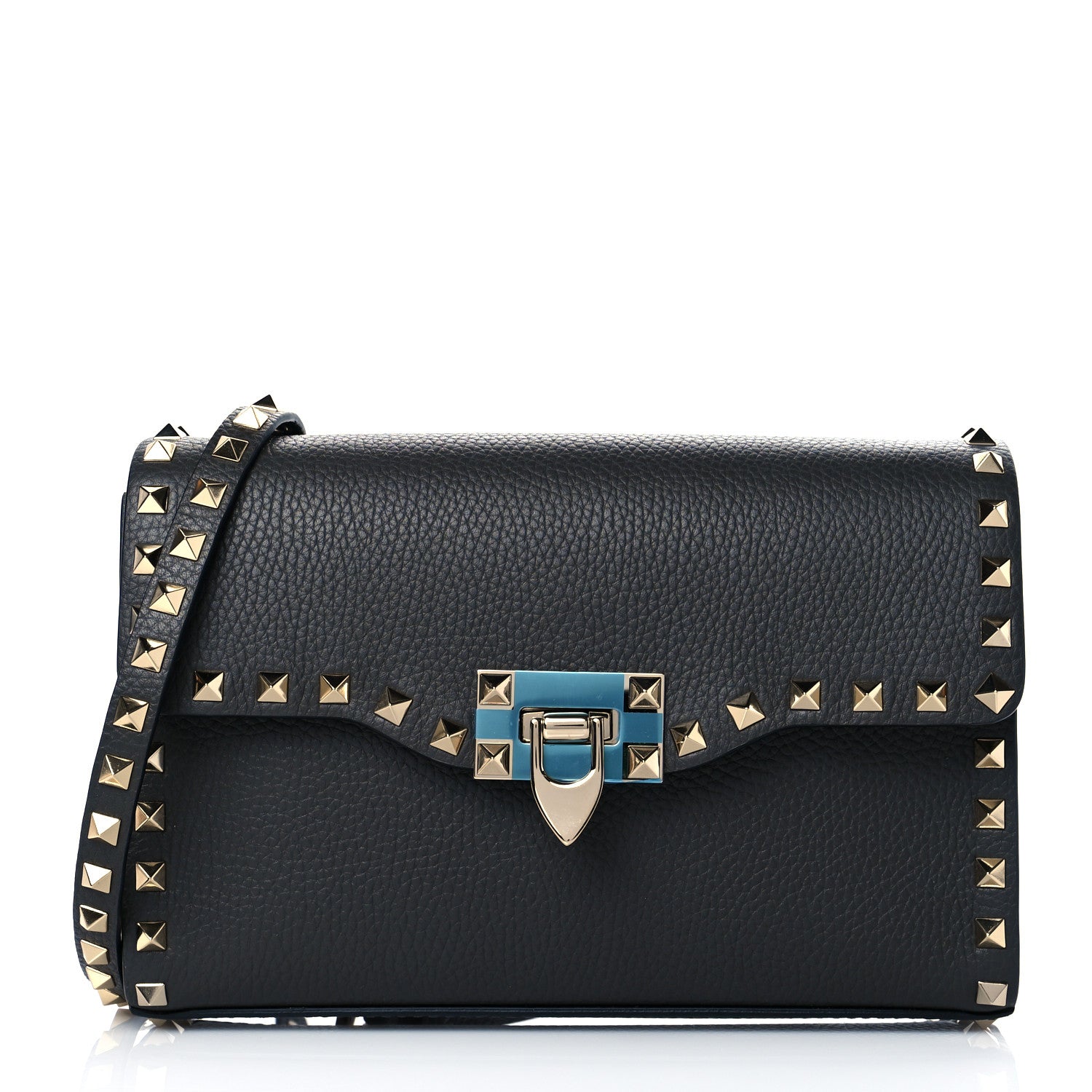 Valentino Garavani Pebbled Calfskin Medium Rockstud Flip Lock Crossbody Bag Black 1 of 9