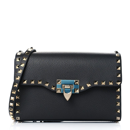 Valentino Garavani Pebbled Calfskin Medium Rockstud Flip Lock Crossbody Bag Black 1 of 9