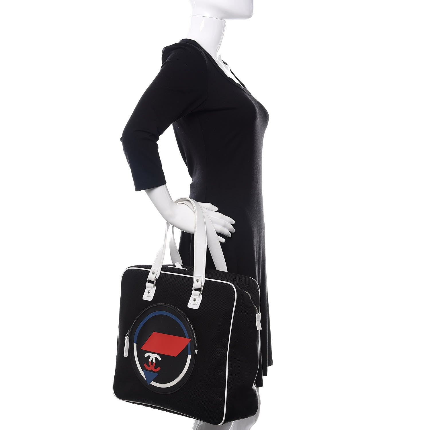 Chanel Canvas Rubber Airlines Large Zip Shopping Tote Black White Red 2 of 15