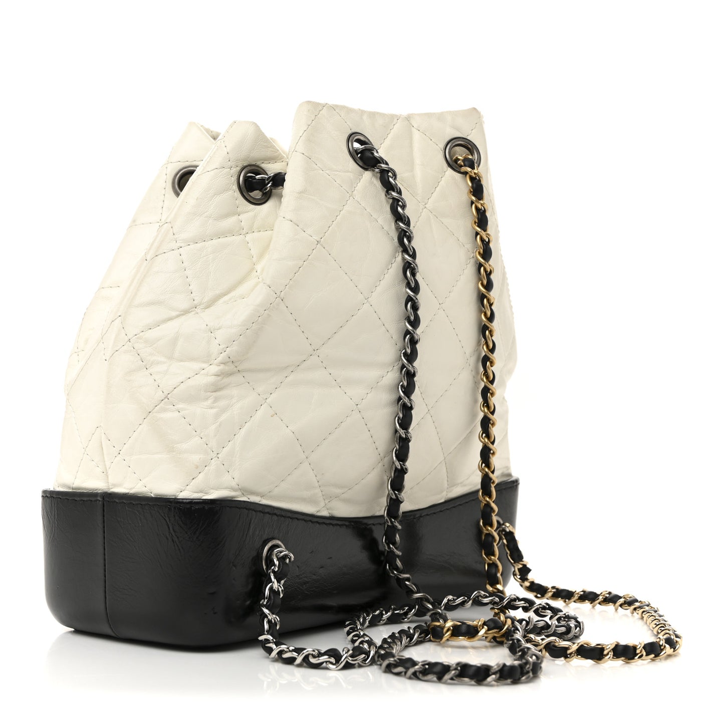 Aged Calfskin Quilted Small Gabrielle Backpack Black White