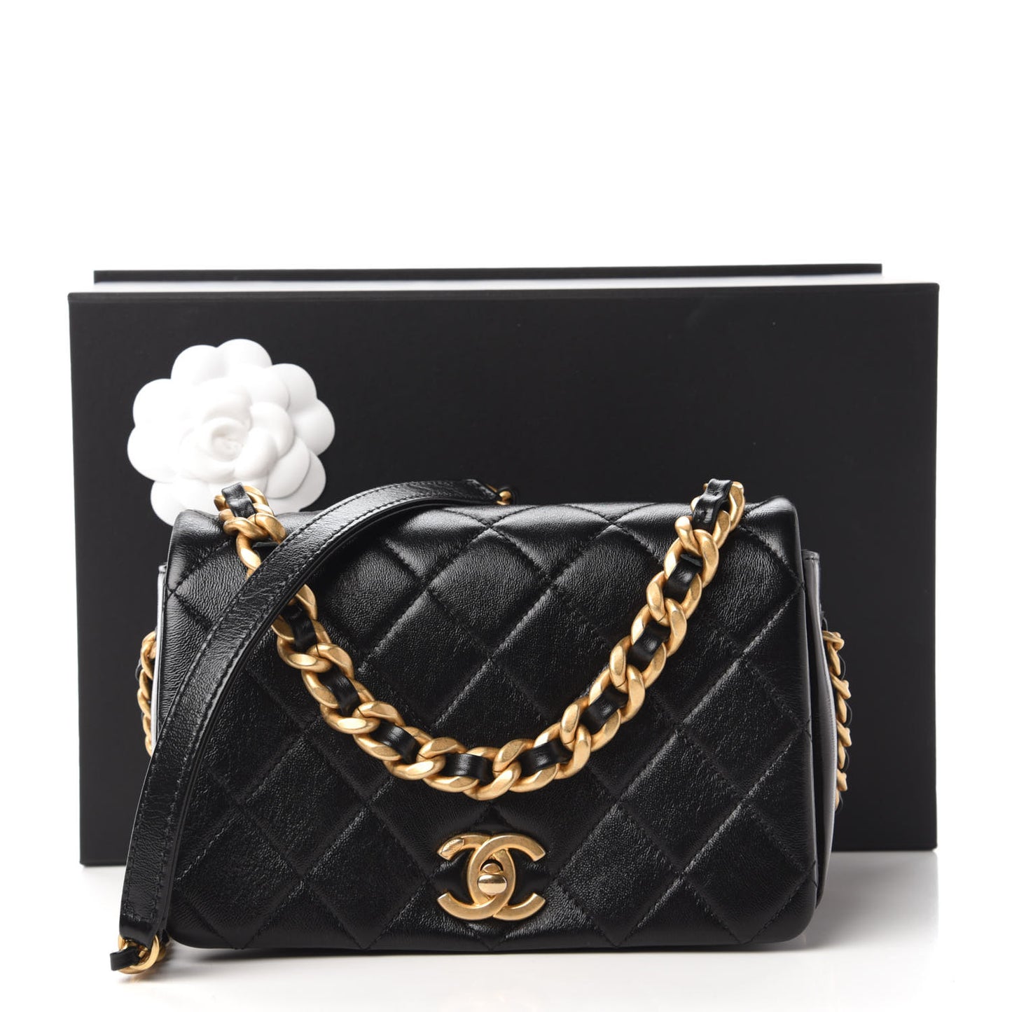 Shiny Lambskin Quilted Small Fashion Therapy Flap Black