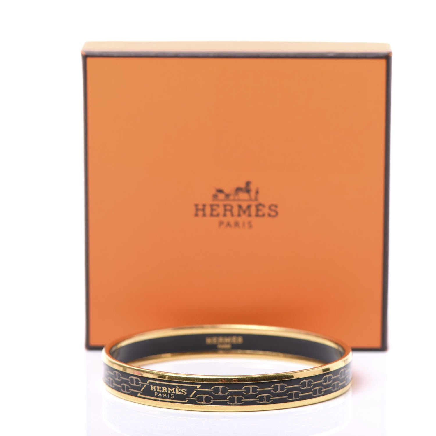 Hermes Enamel Narrow Printed Chain D Ancre Bracelet 70 Black 5 of 5