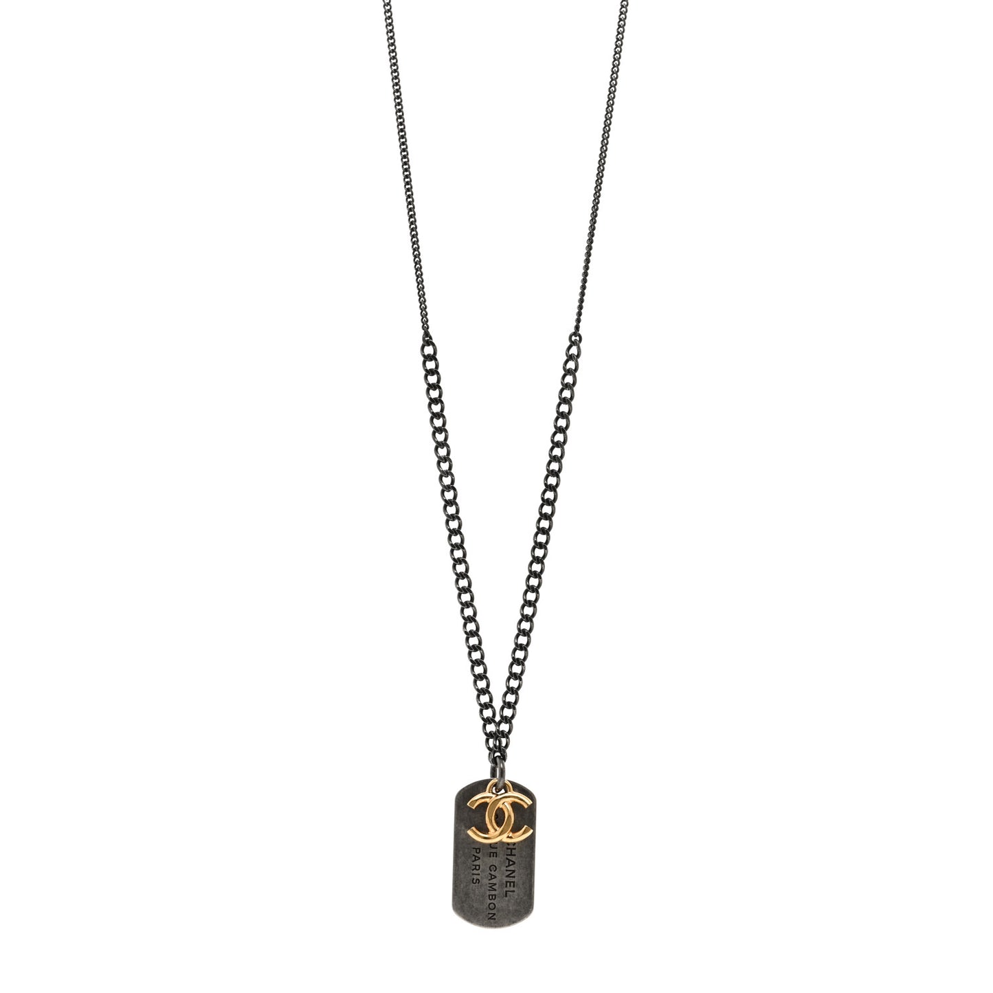31 Rue Cambon Paris CC Tag Pendant Necklace Gold Oxidized Silver