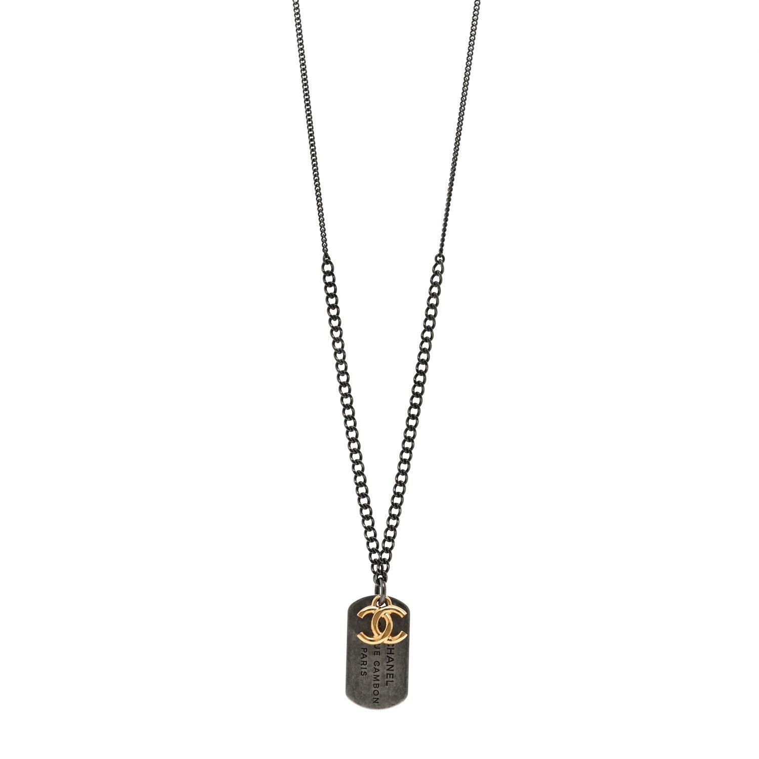 Chanel 31 Rue Cambon Paris CC Tag Pendant Necklace Gold Oxidized Silver 1 of 5