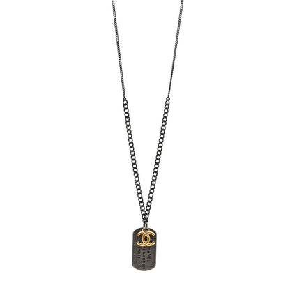 Chanel 31 Rue Cambon Paris CC Tag Pendant Necklace Gold Oxidized Silver 1 of 5