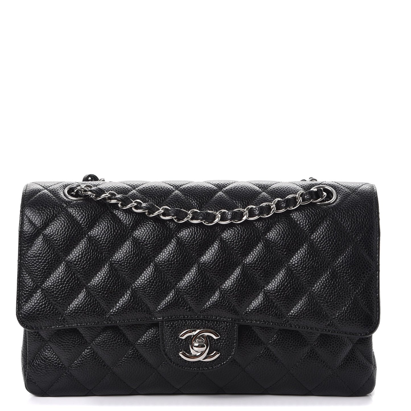 Caviar Quilted Medium Double Flap Black