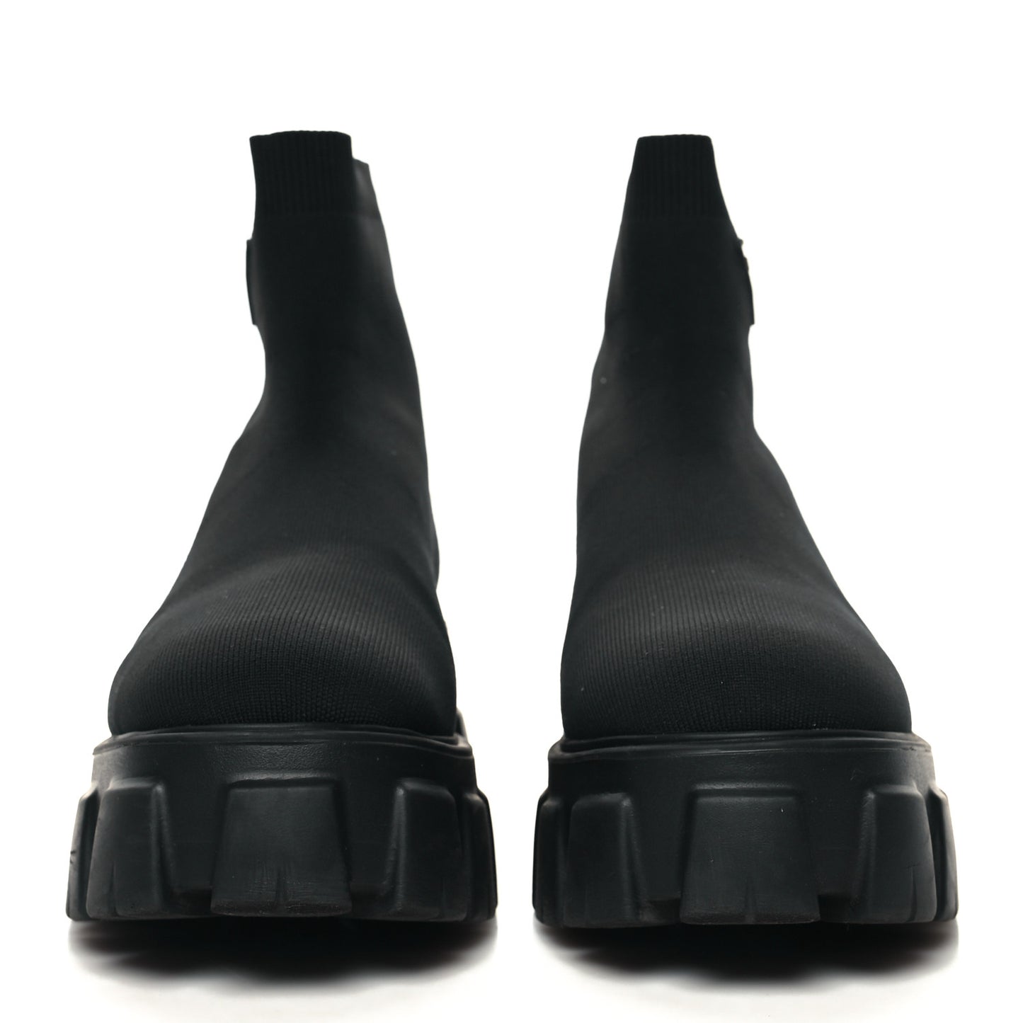 Knit Rubber Triangle Logo Monolith 55mm Ankle Boots 40 Black
