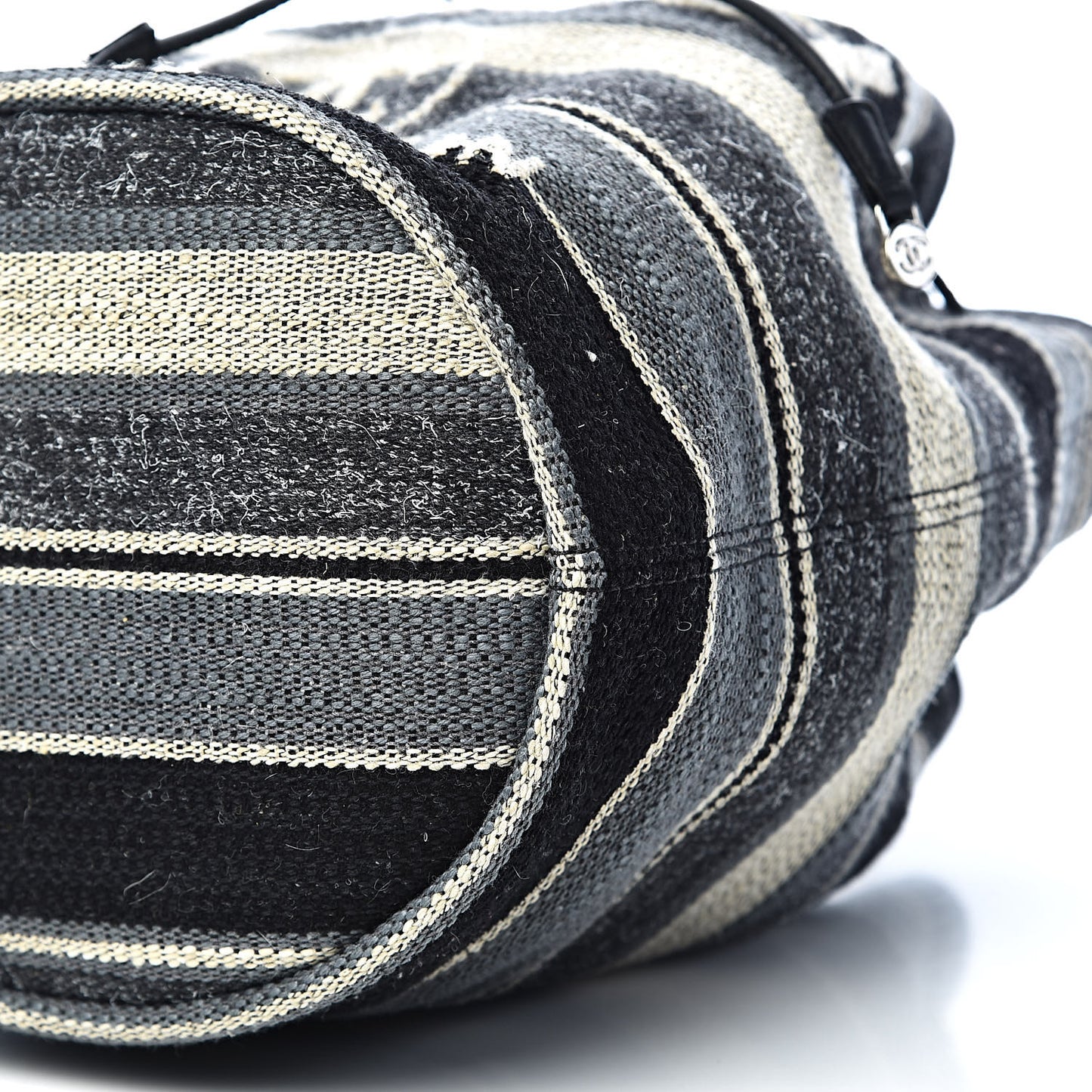 Striped Canvas Deauville Drawstring Bag Grey Black