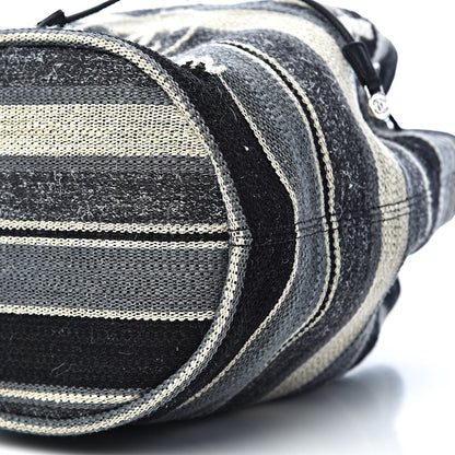 Chanel Striped Canvas Deauville Drawstring Bag Grey Black 9 of 11