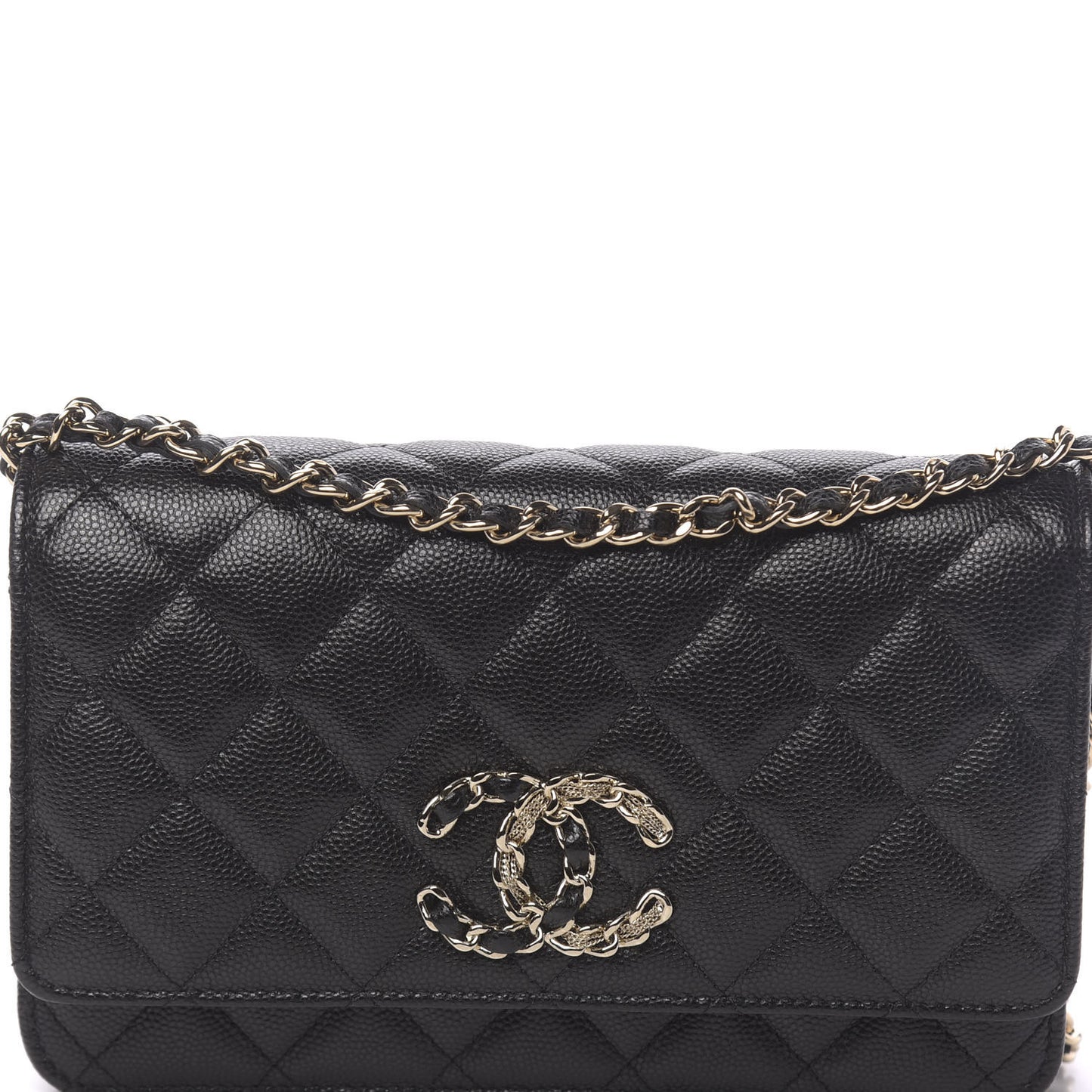 Caviar Quilted French New Wave Chain CC Wallet On Chain WOC Black