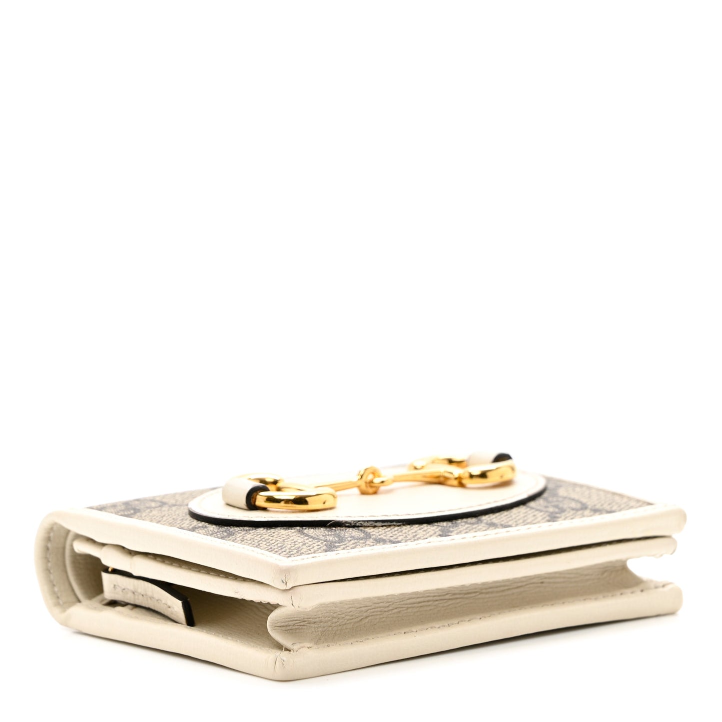 GG Supreme Monogram Azalea Calfskin Horsebit 1955 Card Case Wallet Beige Ebony Mystic White