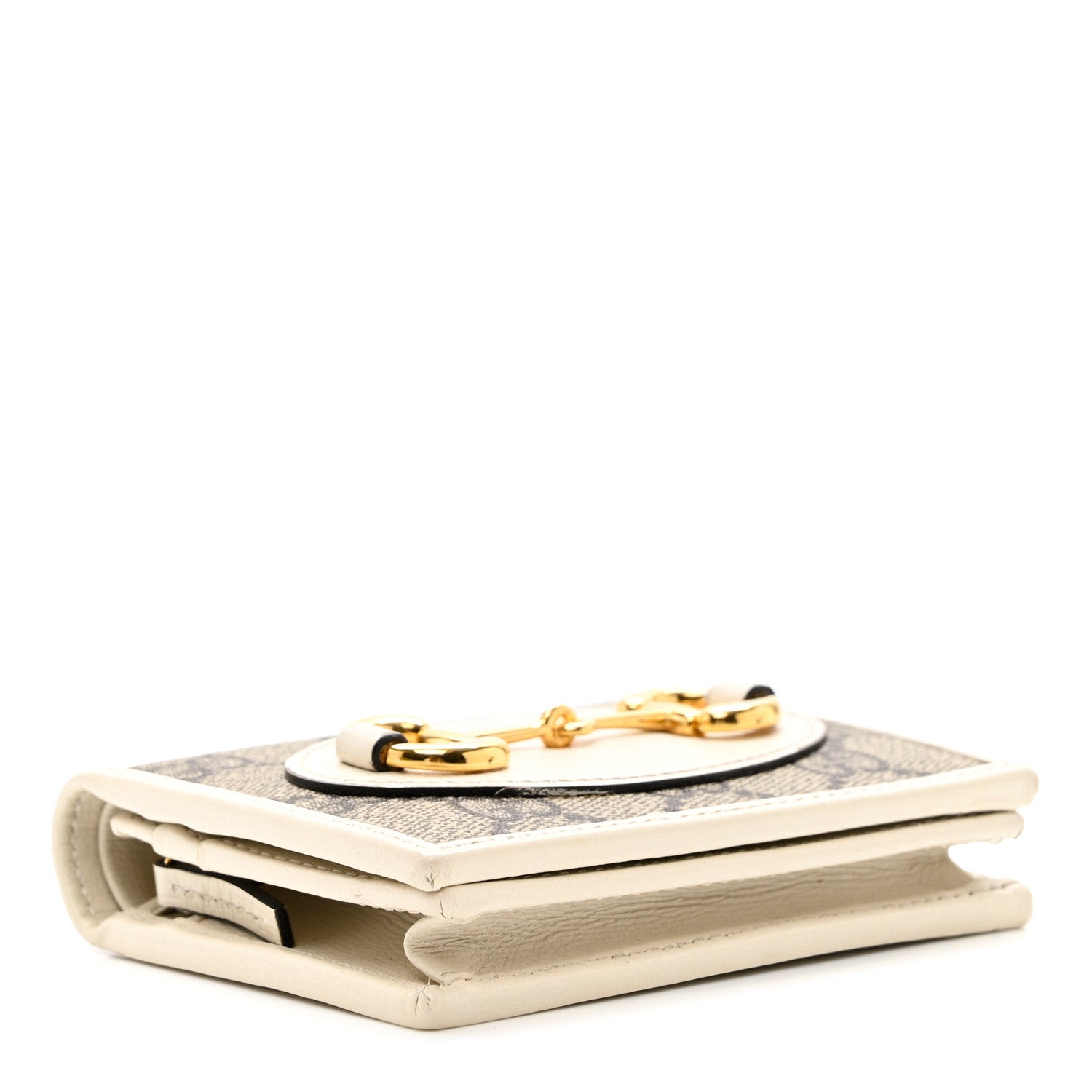 Gucci GG Supreme Monogram Azalea Calfskin Horsebit 1955 Card Case Wallet Beige Ebony Mystic White 4 of 7