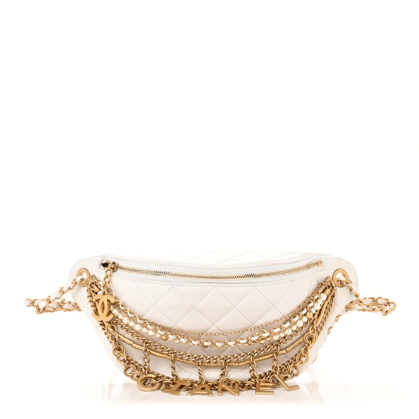 Lambskin Quilted All About Chains Waist Belt Bag White