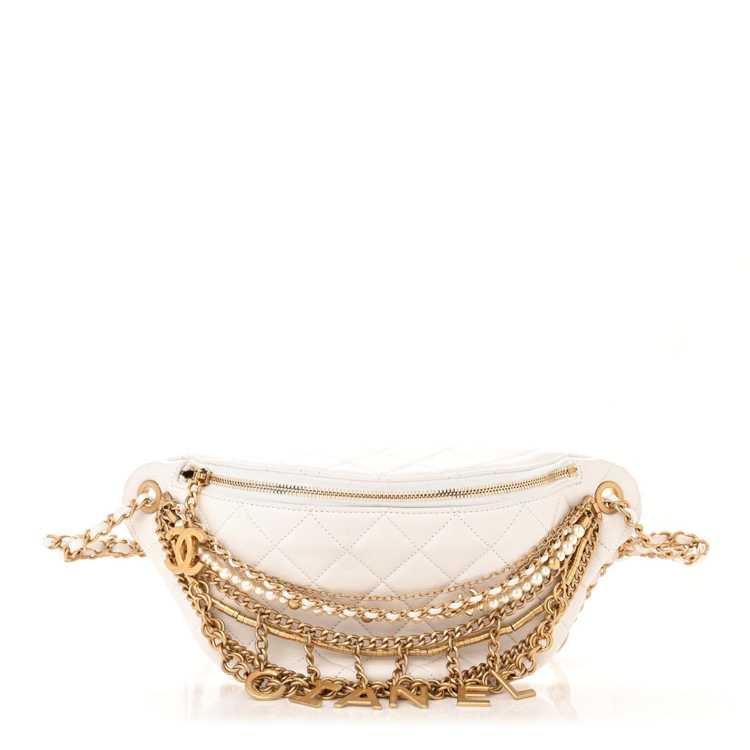 Chanel Lambskin Quilted All About Chains Waist Belt Bag White 1 of 12
