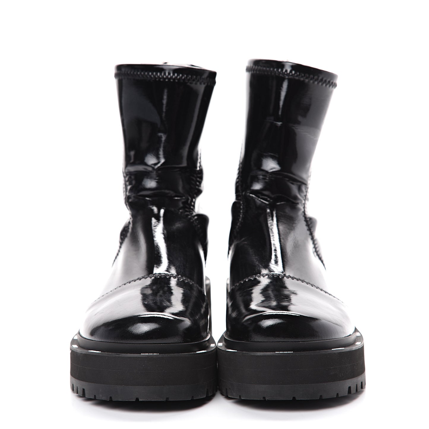 Shiny Stretch Nylon Platform Zip Biker Boots 37 Black