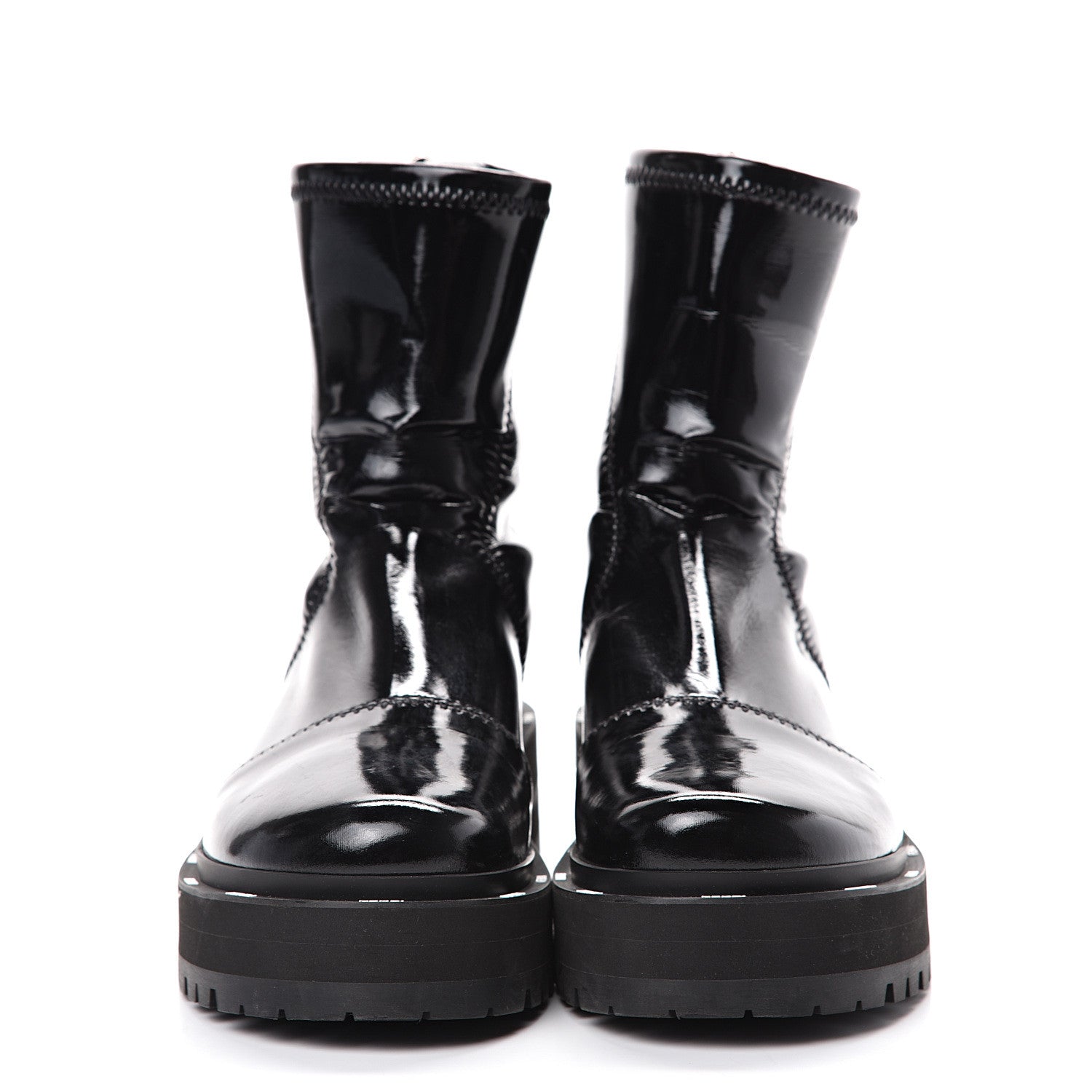 Fendi Shiny Stretch Nylon Platform Zip Biker Boots 37 Black 2 of 8