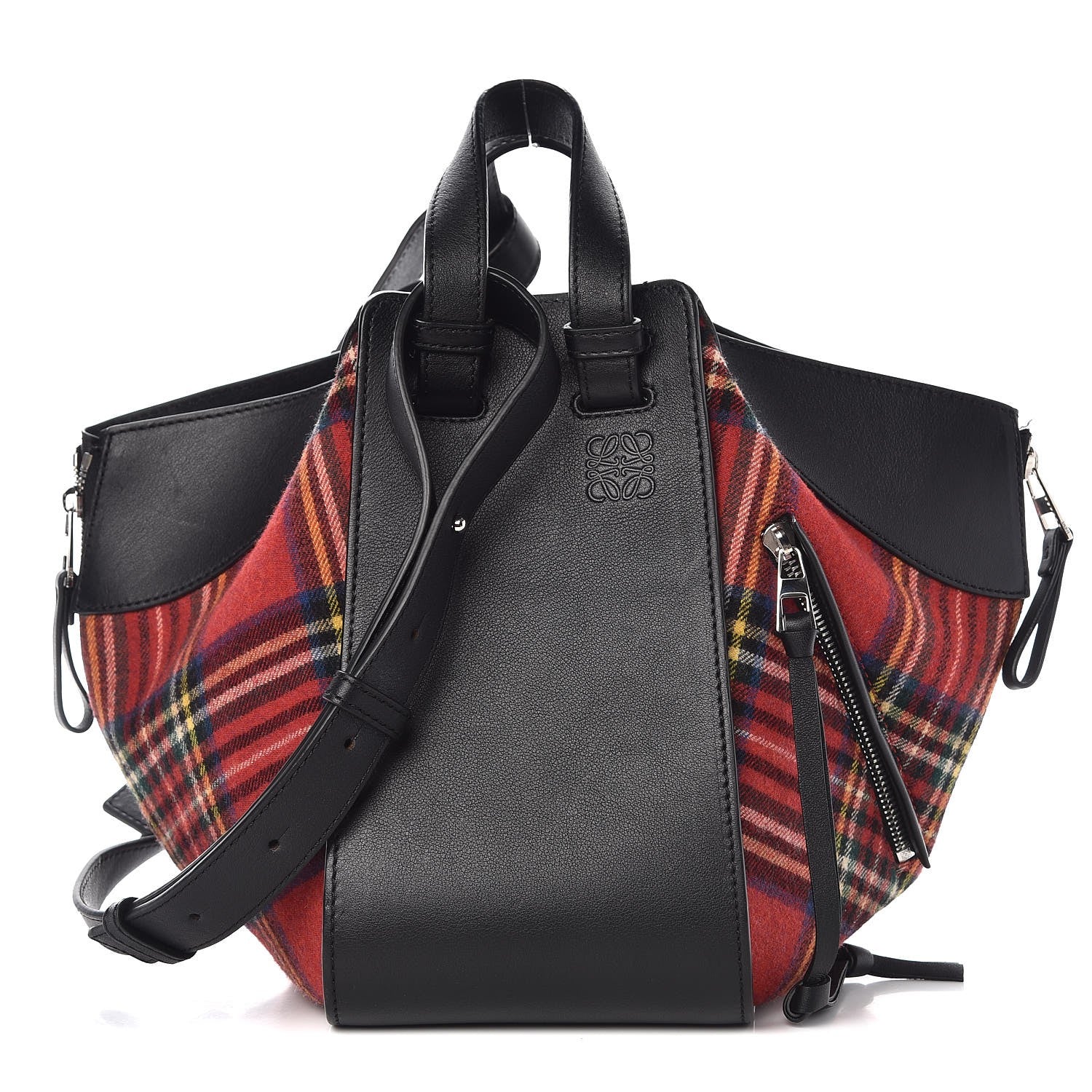 Loewe Wool Calfskin Small Hammock Shoulder Bag Black Red Tartan 3 of 9