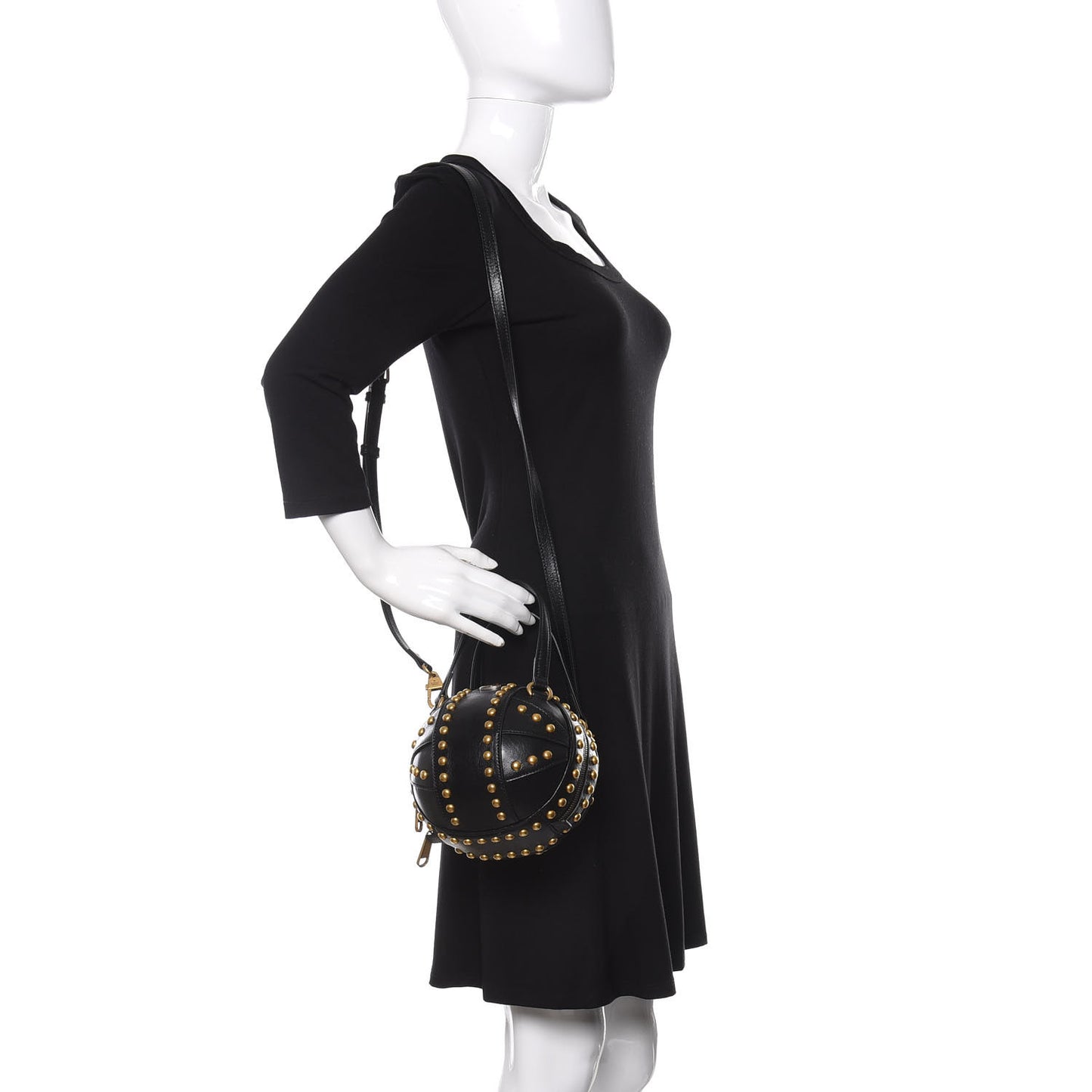 Calfskin Studded Mini Tifosa Baseball Shaped Shoulder Bag Black