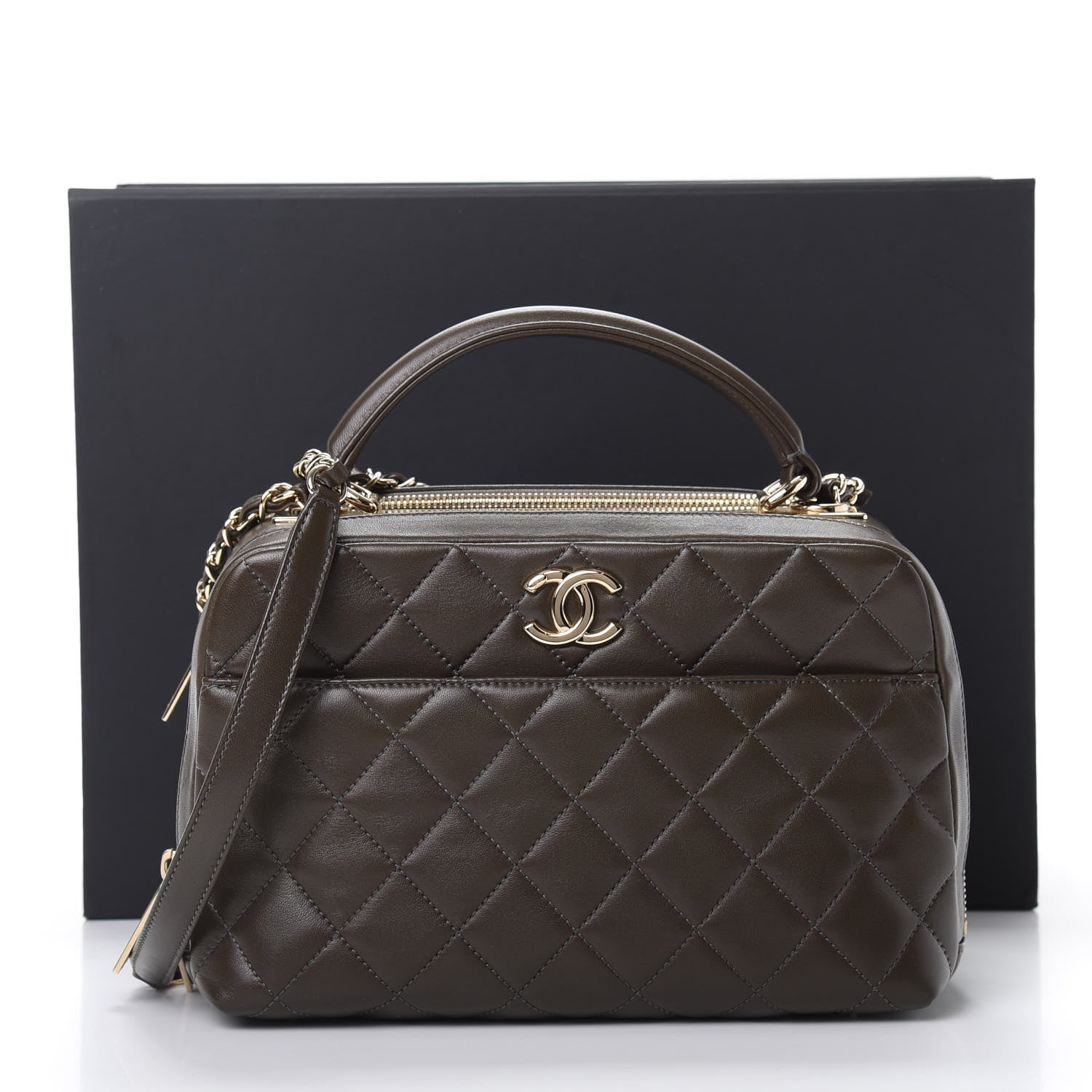 Chanel Lambskin Quilted Medium Trendy CC Bowling Bag Dark Khaki 12 of 12