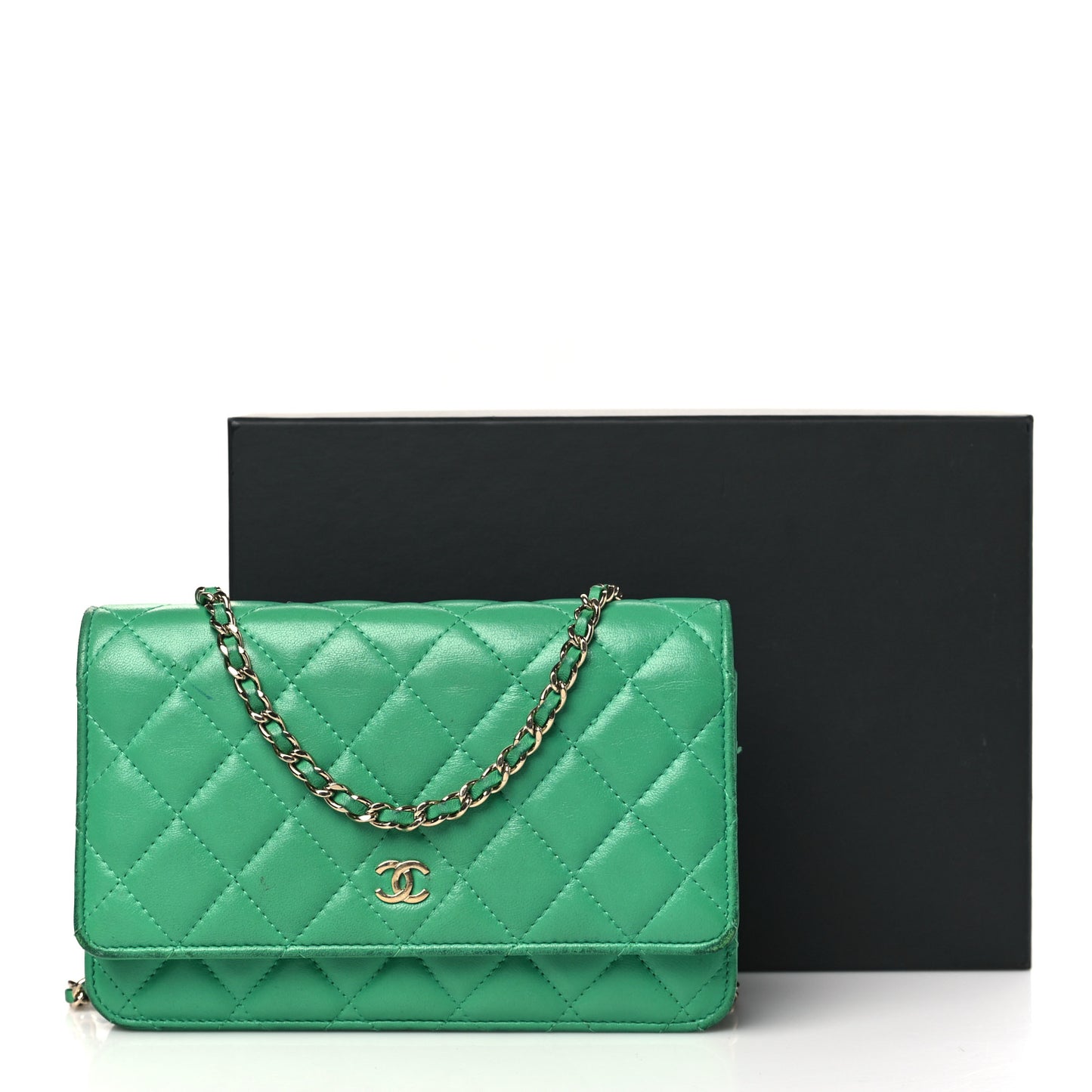Lambskin Quilted Wallet On Chain WOC Green