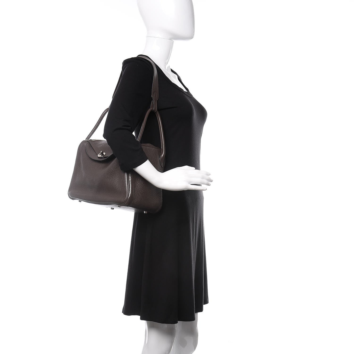 Hermes Taurillon Clemence Lindy 30 Chocolate 2 of 10