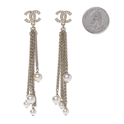 Chanel Glass Pearl CC Long Drop Earrings Gold 2 of 5