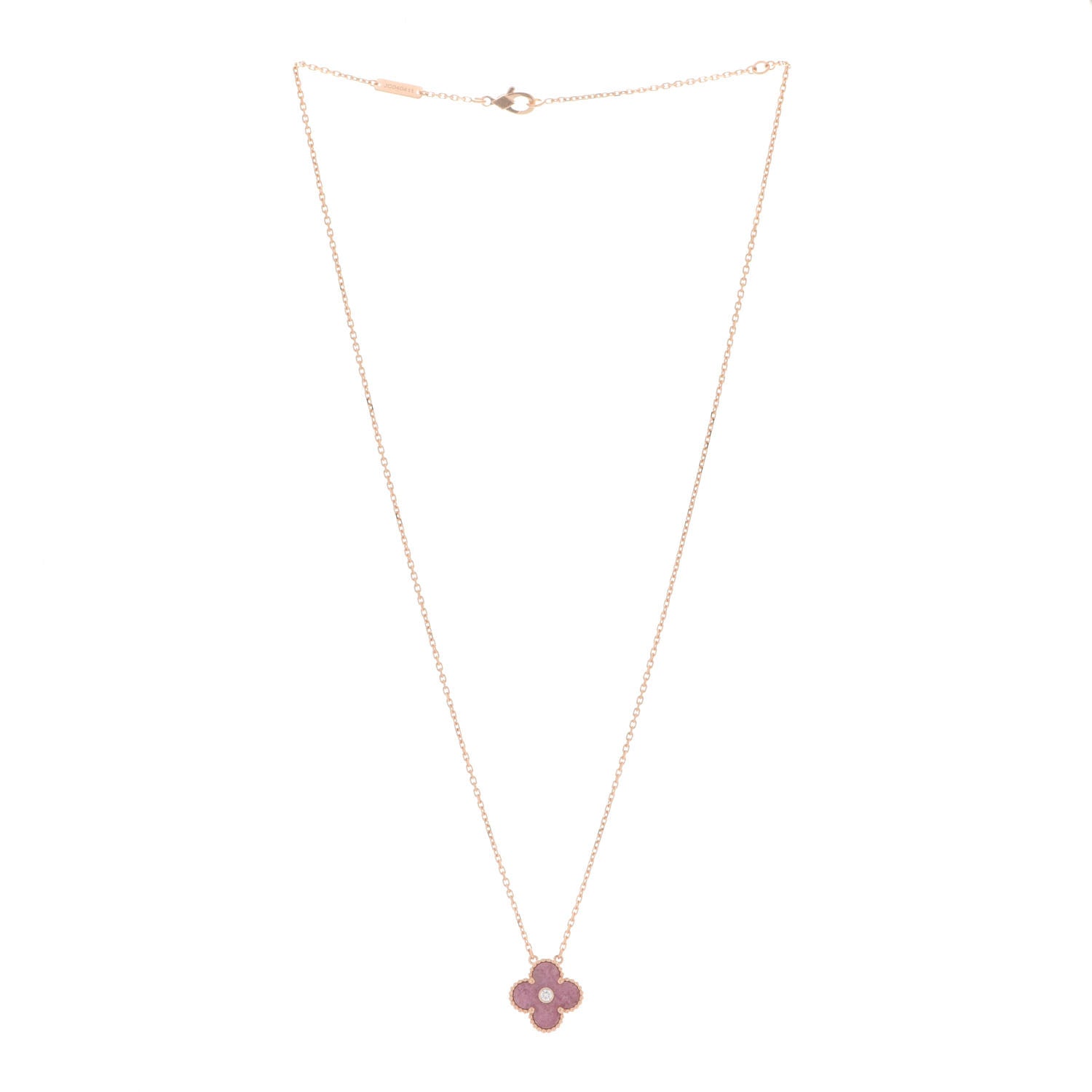 Van Cleef & Arpels 18K Rose Gold Diamond Rhodonite Vintage Alhambra Pendant Necklace 3 of 7