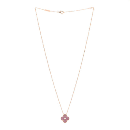 Van Cleef & Arpels 18K Rose Gold Diamond Rhodonite Vintage Alhambra Pendant Necklace 3 of 7