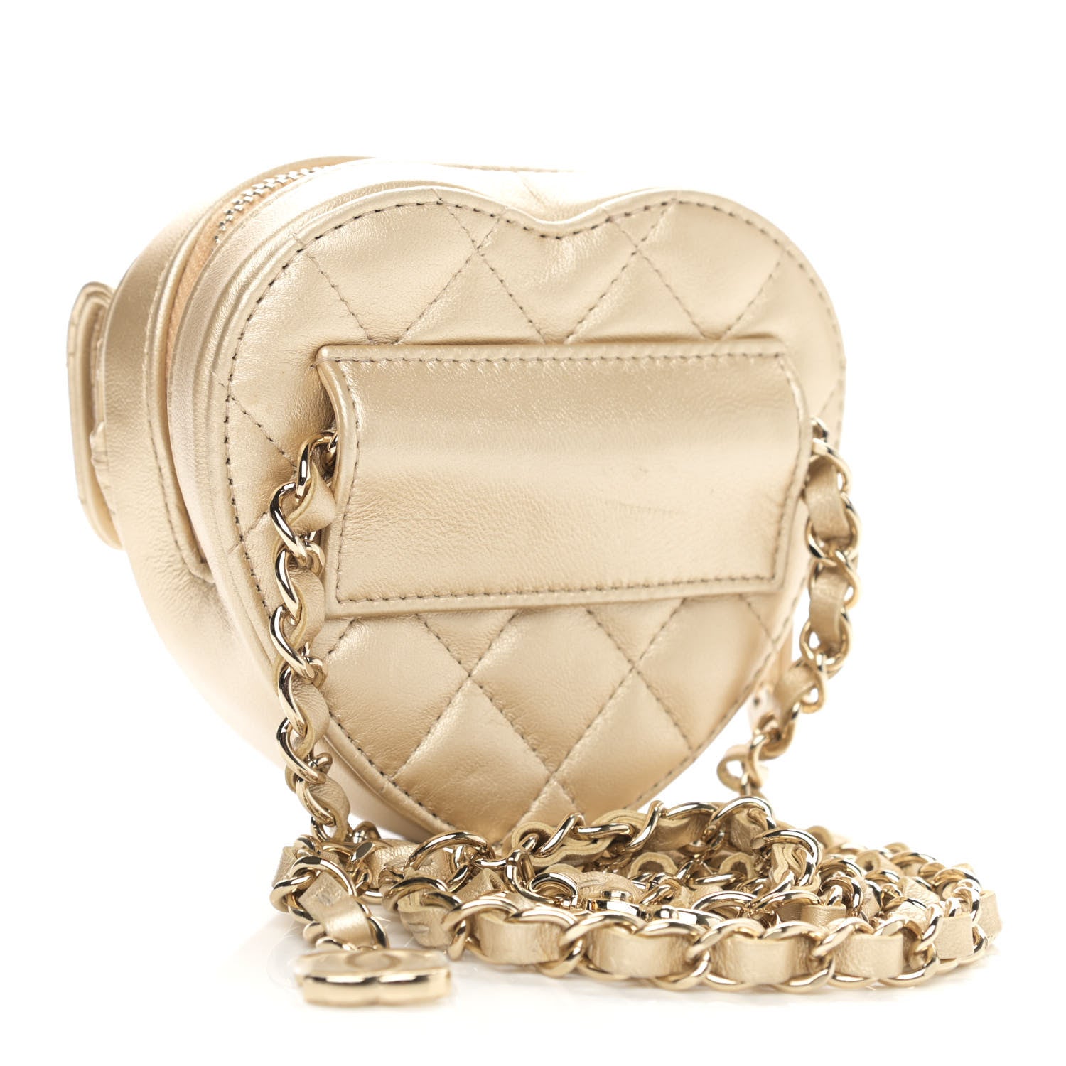 Chanel Metallic Lambskin Quilted CC In Love Heart Waist Belt Bag With Chain Gold 3 of 10
