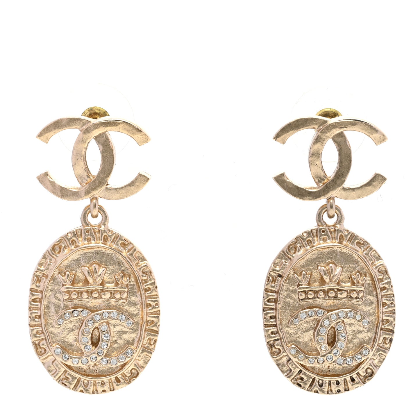 Crystal CC Medallion Drop Earrings Gold