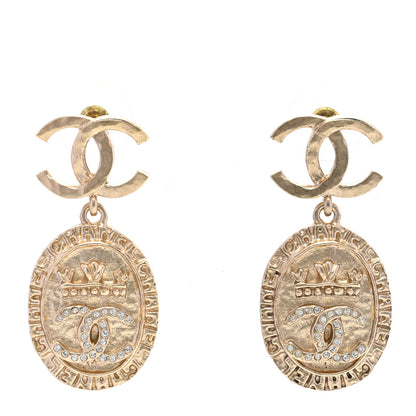 Chanel Crystal CC Medallion Drop Earrings Gold 1 of 5
