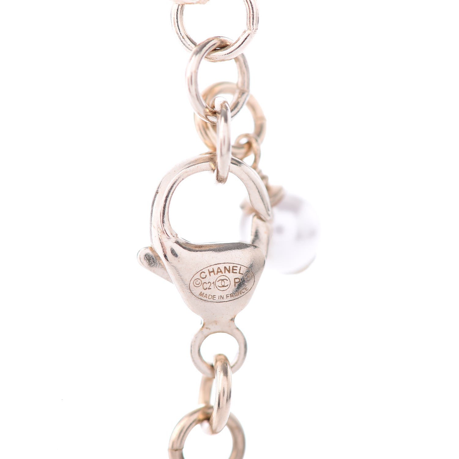 Chanel Pearl Crystal CC Bracelet Light Gold 4 of 5