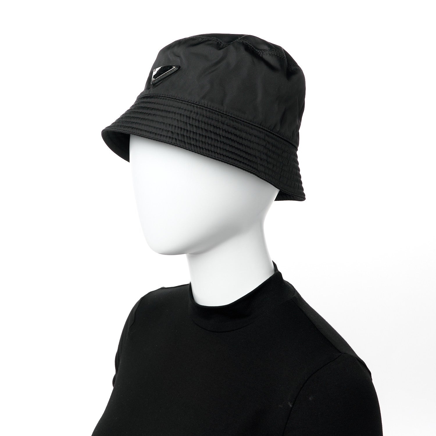 Prada Re-Nylon Metal Triangle Logo Womens Bucket Hat M Black 2 of 9