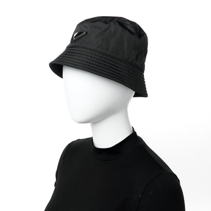 Prada Re-Nylon Metal Triangle Logo Womens Bucket Hat M Black 2 of 9