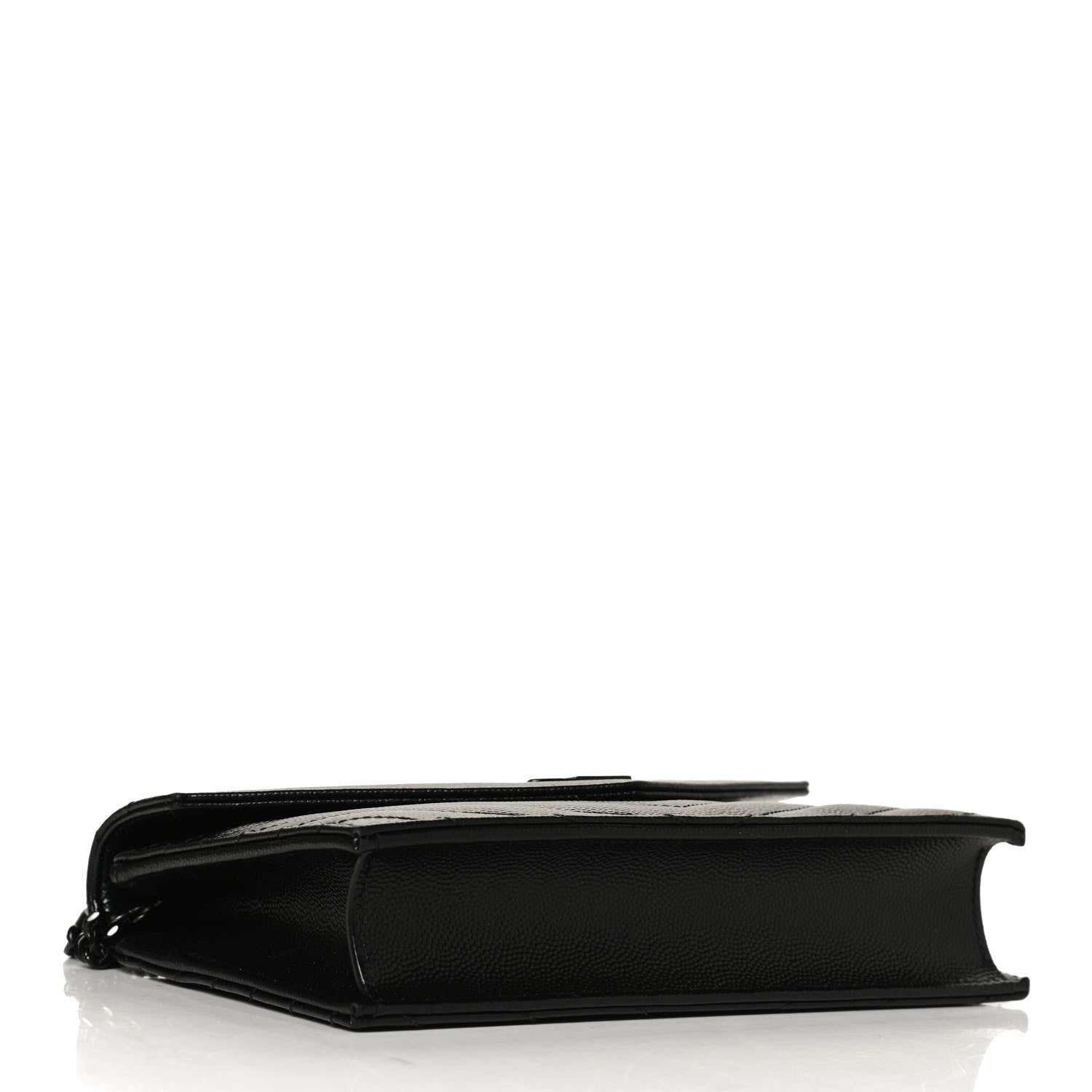 Saint Laurent Grain De Poudre Matelasse Chevron Monogram Monochrome Envelope Chain Wallet Black 4 of 12