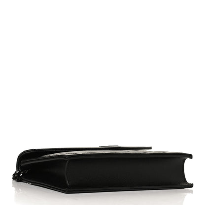 Saint Laurent Grain De Poudre Matelasse Chevron Monogram Monochrome Envelope Chain Wallet Black 4 of 12