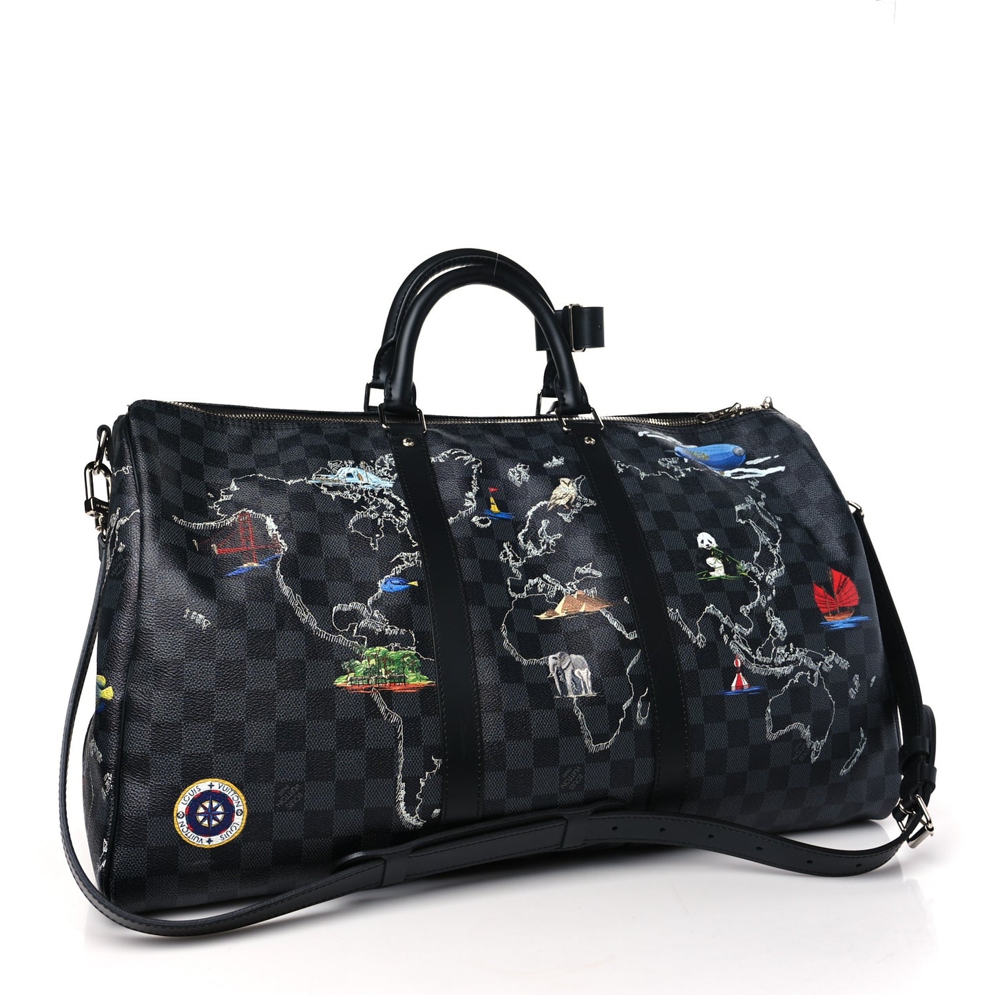 Damier Graphite World Map Keepall Bandouliere 50