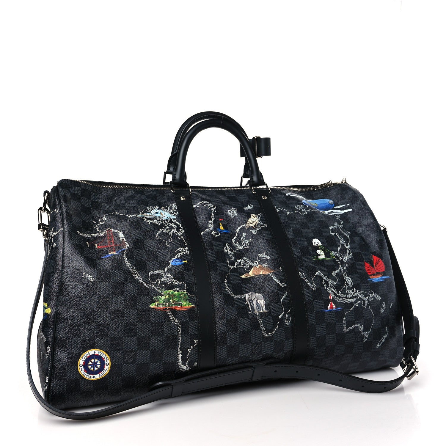 Louis Vuitton Damier Graphite World Map Keepall Bandouliere 50 2 of 10